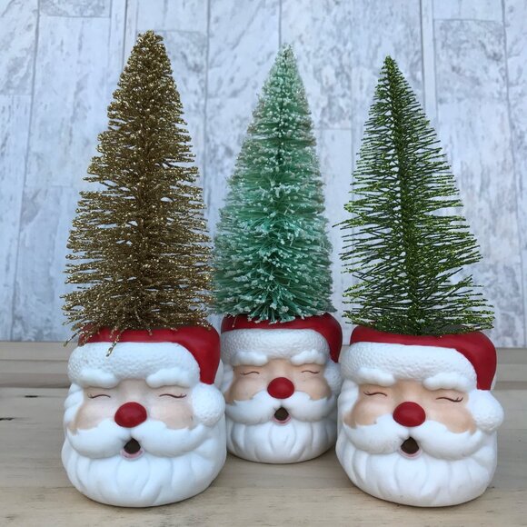 Ceramic Hallmark Rednose Jolly Santa Head Votive Holder- set of 3 - Picture 9 of 12